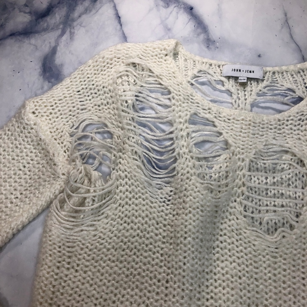 John + Jenn Destructed Cream Crewneck Sweater - Picture 7 of 7